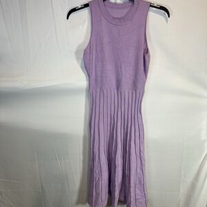 Purple Stretch Knit Sweater Dress Small Light Sleeveless Pleated Preppy‎ Girly
